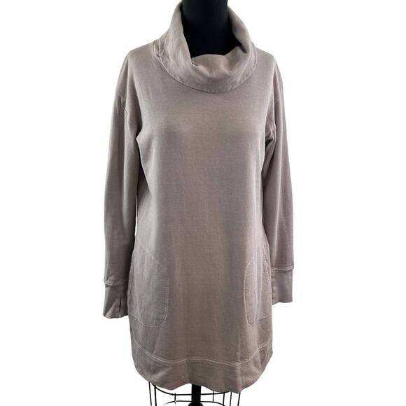 ATHLETA Eco Wash Pink Long Sleeve Turtleneck Sweatshirt Pocket Dress Tunic Sz M - Picture 1 of 10